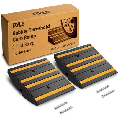 Pyle - 1ft Rubber Curb Ramp – 2 Pack, Non-Slip with Yellow Reflective Strips, Marine Grade, Expansion Screws Pyle - 1ft Rubber Curb Ramp – 2 Pack, Non-Slip with Yellow Reflective Strips, Marine Grade, Expansion Screws