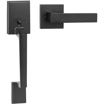VEVOR - Front Door Handle, Square Entry Handle Set with Lever, No Lock, Adjustable Hole Space, Zinc Alloy Die-Casting - Black VEVOR - Front Door Handle, Square Entry Handle Set with Lever, No Lock, Adjustable Hole Space, Zinc Alloy Die-Casting - Black