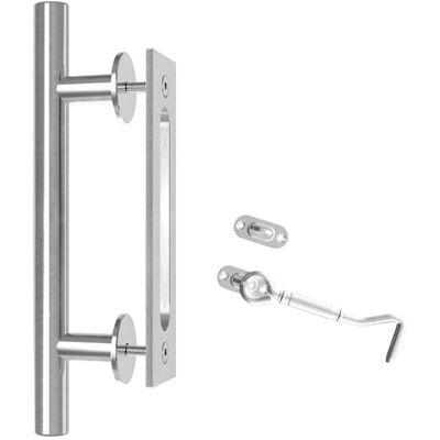 Boyel Living - 12 in. Ladder Sliding Barn Door Handle with Hook Lock Latch - Stainless Steel Boyel Living - 12 in. Ladder Sliding Barn Door Handle with Hook Lock Latch - Stainless Steel
