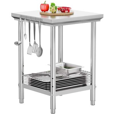 Winado - 24"L x 24"W x 34"H Commercial Work Table Stainless Steel Utility Table with Detachable Hooks & Leveling Feet for Kitchen - Silver Winado - 24"L x 24"W x 34"H Commercial Work Table Stainless Steel Utility Table with Detachable Hooks & Leveling Feet for Kitchen - Silver