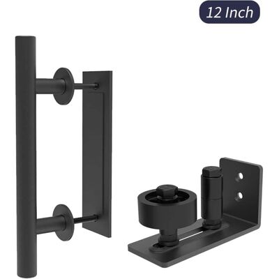 Boyel Living - 12 in. Ladder Pull and Flush Sliding Barn Door Handle Set with Floor Guide - Black Boyel Living - 12 in. Ladder Pull and Flush Sliding Barn Door Handle Set with Floor Guide - Black