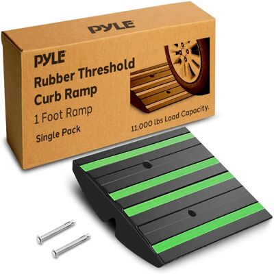 Pyle - 1ft Rubber Threshold Curb Ramp – Non-Slip, Green Reflective Strips, Expansion Screws for Driveways Pyle - 1ft Rubber Threshold Curb Ramp – Non-Slip, Green Reflective Strips, Expansion Screws for Driveways