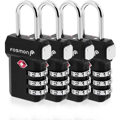 Fosmon - 4 Pack TSA Locks for Luggage, Padlock Combination Luggage Lock TSA Approved with Open Alert, Combo TSA Luggage Locks - Black Fosmon - 4 Pack TSA Locks for Luggage, Padlock Combination Luggage Lock TSA Approved with Open Alert, Combo TSA Luggage Locks - Black