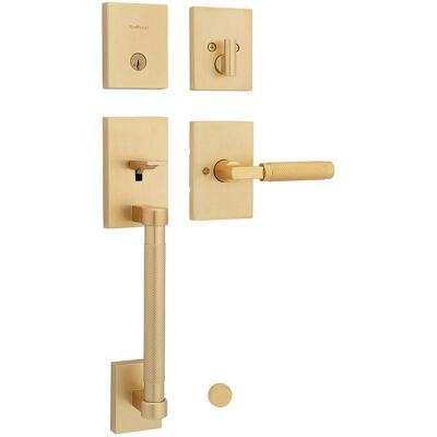 Kwikset - Prava Front Door Lock Handle and Deadbolt Set, Entry Handleset Exterior with Interior Reversible Lever, Satin Br - Satin Brass Kwikset - Prava Front Door Lock Handle and Deadbolt Set, Entry Handleset Exterior with Interior Reversible Lever, Satin Br - Satin Brass