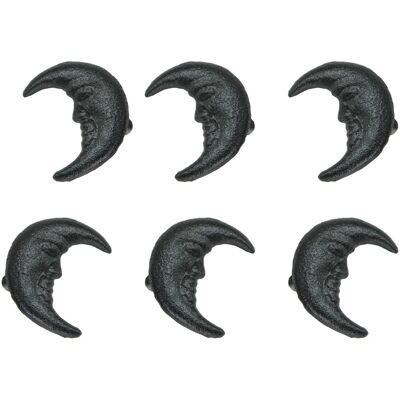 Zeckos - Set of 6 Cast Iron Crescent Moon Face Drawer Pull Decorative Cabinet Knobs - Black Zeckos - Set of 6 Cast Iron Crescent Moon Face Drawer Pull Decorative Cabinet Knobs - Black