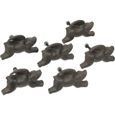 Upper Deck - Set of 6 Cast Iron Flying Pig Drawer Pulls Decorative Cabinet Knobs Home Decor - Brown Upper Deck - Set of 6 Cast Iron Flying Pig Drawer Pulls Decorative Cabinet Knobs Home Decor - Brown