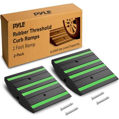 Pyle - 1ft Rubber Threshold Ramp – Heavy Duty, Green Reflective Strips, Expansion Screws for Driveways Pyle - 1ft Rubber Threshold Ramp – Heavy Duty, Green Reflective Strips, Expansion Screws for Driveways