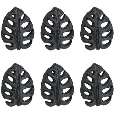 Zeckos - Set of 6 Cast Iron Monstera Leaf Drawer Pulls Decorative Cabinet Knobs - Black Zeckos - Set of 6 Cast Iron Monstera Leaf Drawer Pulls Decorative Cabinet Knobs - Black