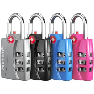 Fosmon - 4 Pack TSA Locks for Luggage, Multicolor Padlock Combination Lock Easy to Set TSA Luggage Lock TSA Approved - Multi Fosmon - 4 Pack TSA Locks for Luggage, Multicolor Padlock Combination Lock Easy to Set TSA Luggage Lock TSA Approved - Multi
