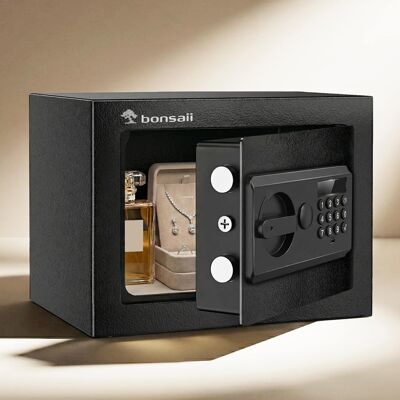Bonsaii - 0.23 Cubic Foot Safe Box - Dual Steel Locking Bolts, Removable Shelf - Ideal for Home, Business to Secure Jewelry - Black Bonsaii - 0.23 Cubic Foot Safe Box - Dual Steel Locking Bolts, Removable Shelf - Ideal for Home, Business to Secure Jewelry - Black