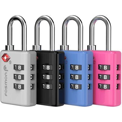 Fosmon - 4 Pack TSA Locks for Luggage, Multicolor Padlock Combination Lock Easy to Set TSA Luggage Lock TSA Approved - Multi Fosmon - 4 Pack TSA Locks for Luggage, Multicolor Padlock Combination Lock Easy to Set TSA Luggage Lock TSA Approved - Multi