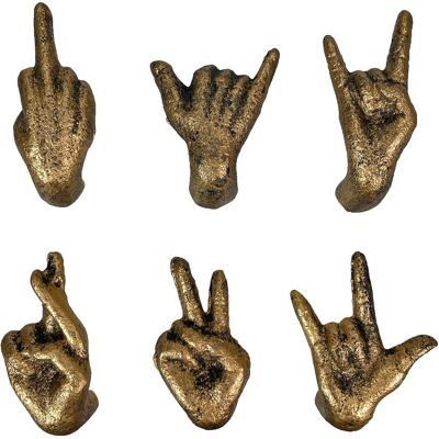 Zeckos - Set of 6 Antique Cast Iron Hand Cabinet Knobs SLA Drawer Pulls - Gold Zeckos - Set of 6 Antique Cast Iron Hand Cabinet Knobs SLA Drawer Pulls - Gold