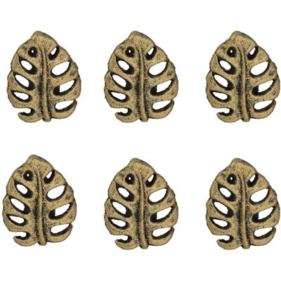 Zeckos - Set of 6 Cast Iron Monstera Leaf Drawer Pulls Decorative Cabinet Knobs - Gold Zeckos - Set of 6 Cast Iron Monstera Leaf Drawer Pulls Decorative Cabinet Knobs - Gold