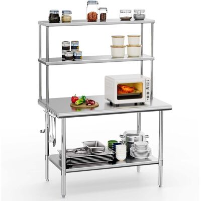 Winado - 48" x 30" Stainless Steel Prep Table Garage Work Table with Overshelf & Adjustable Undershelves & Hook & Rounded Edges - Silver Winado - 48" x 30" Stainless Steel Prep Table Garage Work Table with Overshelf & Adjustable Undershelves & Hook & Rounded Edges - Silver