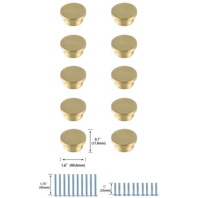 Elegant Decor - Trovon 1.6" Diameter Oversize Round Knob Multipack (Set of 10) - Brushed Gold Elegant Decor - Trovon 1.6" Diameter Oversize Round Knob Multipack (Set of 10) - Brushed Gold