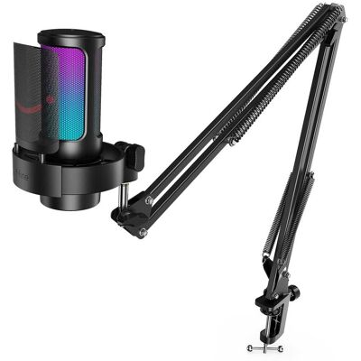 FIFINE - USB Gaming Condenser Microphone Kit, PC Streaming Mic with RGB Lights, Mute, Gain Knob for Recording Podcast - Black FIFINE - USB Gaming Condenser Microphone Kit, PC Streaming Mic with RGB Lights, Mute, Gain Knob for Recording Podcast - Black