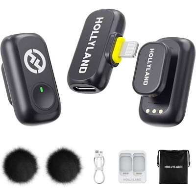 HOLLYLAND - LARK A1 Mini Duo 2-Person Wireless Microphone with Lightning Connector for iOS (Space Gray, 2.4 GHz) - Black HOLLYLAND - LARK A1 Mini Duo 2-Person Wireless Microphone with Lightning Connector for iOS (Space Gray, 2.4 GHz) - Black