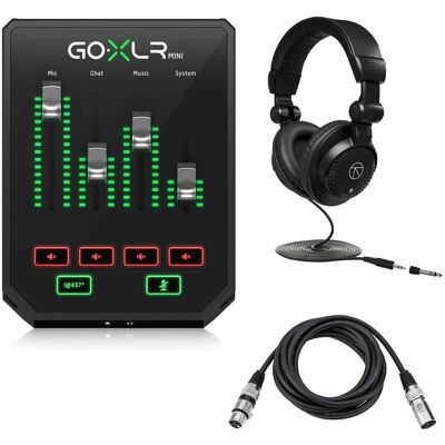 TC Helicon - GO XLR Mini Online Broadcast Mixer, Black, Bundle with TAPH100 Headphones and 10' XLR Microphone Cable TC Helicon - GO XLR Mini Online Broadcast Mixer, Black, Bundle with TAPH100 Headphones and 10' XLR Microphone Cable