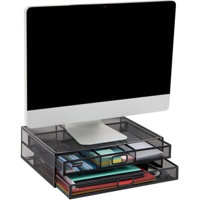 Mind Reader - Monitor Stand, Ventilated Laptop Riser, Storage Drawer, Office, Metal Mesh, 15.75"L x 11.75"W x 4.5"H - Black Mind Reader - Monitor Stand, Ventilated Laptop Riser, Storage Drawer, Office, Metal Mesh, 15.75"L x 11.75"W x 4.5"H - Black