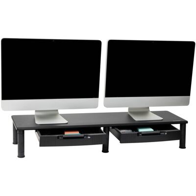 Mind Reader - Dual Monitor Stand, Height Adjustable, Desktop Organizer, Laptop Riser, Office, 38.5"L x 11"W x 2.55-6.5"H - Black Mind Reader - Dual Monitor Stand, Height Adjustable, Desktop Organizer, Laptop Riser, Office, 38.5"L x 11"W x 2.55-6.5"H - Black