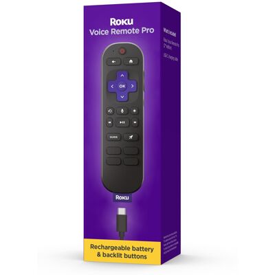 Roku - Voice Remote Pro (2nd Edition) Rechargeable Replacement Voice Remote, Backlit Buttons & Hands-Free Voice Controls - Black Roku - Voice Remote Pro (2nd Edition) Rechargeable Replacement Voice Remote, Backlit Buttons & Hands-Free Voice Controls - Black