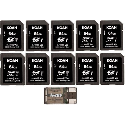 Koah - Ultimate 64GB SDXC Memory Card Class10 V30 (10-Pack) with Card Reader Koah - Ultimate 64GB SDXC Memory Card Class10 V30 (10-Pack) with Card Reader