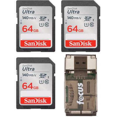 SanDisk - 64GB 140 MB/s SDXC Memory Card (3-pack) with All-In-One Card Reader SanDisk - 64GB 140 MB/s SDXC Memory Card (3-pack) with All-In-One Card Reader