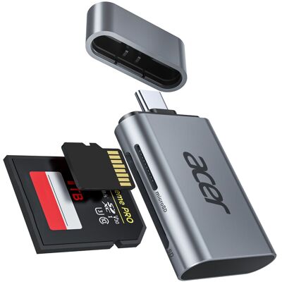 Acer - USB C SD 4.0 Card Reader, 2 in 1 UHS-II Micro SD Card Reader to Type C Adapter for MicroSD, SDXC, SDHC, RS-MMC Compatibl - Gray Acer - USB C SD 4.0 Card Reader, 2 in 1 UHS-II Micro SD Card Reader to Type C Adapter for MicroSD, SDXC, SDHC, RS-MMC Compatibl - Gray