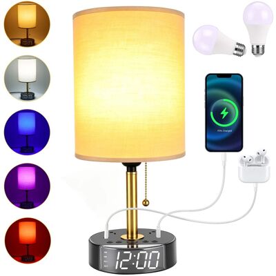 IMAGE - Bedside Lamp with Dual Alarm Clock & Charging Station, Table Lamp with USB C & USB A Fast Charging Ports - Black IMAGE - Bedside Lamp with Dual Alarm Clock & Charging Station, Table Lamp with USB C & USB A Fast Charging Ports - Black