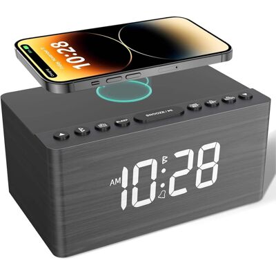 Dazzed Corner - Wooden Bluetooth Speaker, Alarm Clock with FM Radio, USB Charger Port - Gray Dazzed Corner - Wooden Bluetooth Speaker, Alarm Clock with FM Radio, USB Charger Port - Gray