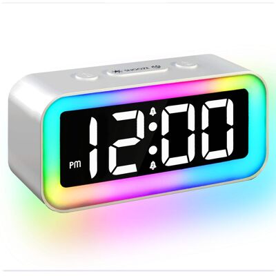Dazzed Corner - Colorful LED Digital Alarm Clock, Loud Dual Alarm, Snooze, USB Charging - Silver Dazzed Corner - Colorful LED Digital Alarm Clock, Loud Dual Alarm, Snooze, USB Charging - Silver