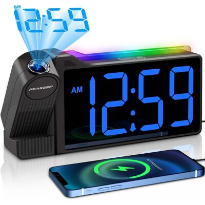 Dazzed Corner - Projection Alarm Clock for Bedroom Ceiling 180° Rotatable, LED Digital Clock with USB Port - Black Dazzed Corner - Projection Alarm Clock for Bedroom Ceiling 180° Rotatable, LED Digital Clock with USB Port - Black
