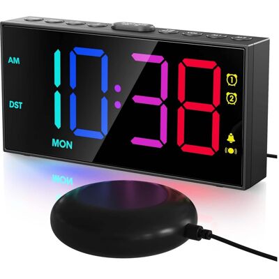 Dazzed Corner - RGB Bed Shaker Alarm Clock, Digital Clock with Dual Alarms, USB Charger, Battery Backup - Black Dazzed Corner - RGB Bed Shaker Alarm Clock, Digital Clock with Dual Alarms, USB Charger, Battery Backup - Black