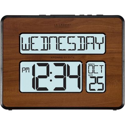 La Crosse Technology Backlight Atomic Full Calendar Digital Clock with Extra Large Digits, Walnut La Crosse Technology Backlight Atomic Full Calendar Digital Clock with Extra Large Digits, Walnut