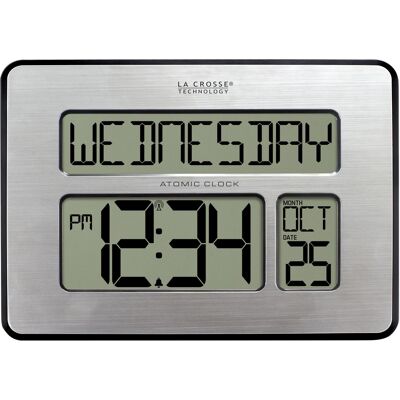 La Crosse Technology - Atomic Full Calendar Digital Clock with Extra Large Digits, Silver - Silver/Black La Crosse Technology - Atomic Full Calendar Digital Clock with Extra Large Digits, Silver - Silver/Black