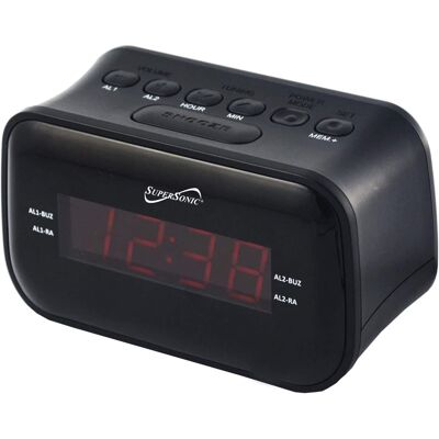 Supersonic - Bluetooth Digital Alarm Clock with AM/FM Radio Alarm Clock Radios - (SC-378BT) - Black Supersonic - Bluetooth Digital Alarm Clock with AM/FM Radio Alarm Clock Radios - (SC-378BT) - Black