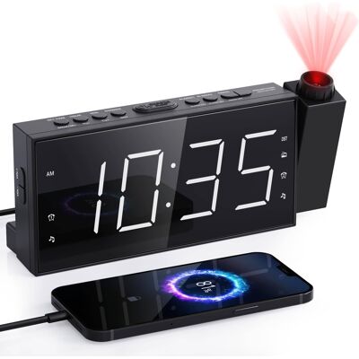 Dazzed Corner - Projection Alarm Clock with FM Radio,Dual Alarms USB Charger - Black Dazzed Corner - Projection Alarm Clock with FM Radio,Dual Alarms USB Charger - Black