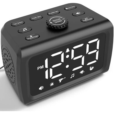 Dazzed Corner - Super Loud Alarm Clock with USB Charger, Dimmer, 6 Sounds, Battery Backup - White Digits Dazzed Corner - Super Loud Alarm Clock with USB Charger, Dimmer, 6 Sounds, Battery Backup - White Digits
