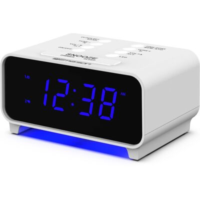 Dazzed Corner - Dual Alarm Clock Radio with AM/FM, 4-Level Dimmer - White Dazzed Corner - Dual Alarm Clock Radio with AM/FM, 4-Level Dimmer - White