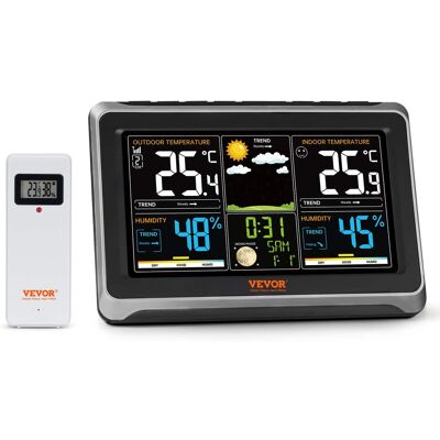 VEVOR - Weather Station Indoor Outdoor, 7.5 in Color Display, Wireless Digital Home Weather Station, with Sensor Atomic Clock - Black VEVOR - Weather Station Indoor Outdoor, 7.5 in Color Display, Wireless Digital Home Weather Station, with Sensor Atomic Clock - Black