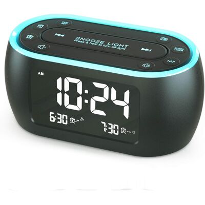 Dazzed Corner - Alarm Clock Radio with 7 Color Night Light,USB Charger, Battery Backup - Black Dazzed Corner - Alarm Clock Radio with 7 Color Night Light,USB Charger, Battery Backup - Black