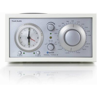 Tivoli Audio - Model Three AM/FM Bluetooth Clock Radio with USB Charging Ports - Silver/White Tivoli Audio - Model Three AM/FM Bluetooth Clock Radio with USB Charging Ports - Silver/White