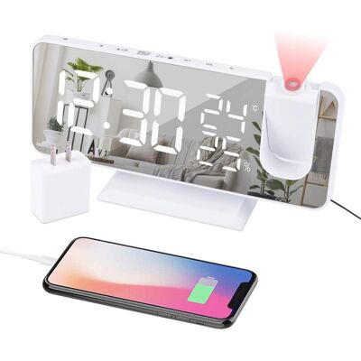 Dazzed Corner - Projection Alarm Clock for Bedroom, Digital Clock Radio - White Dazzed Corner - Projection Alarm Clock for Bedroom, Digital Clock Radio - White
