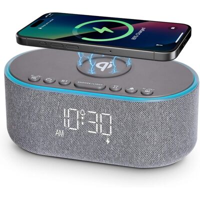 Dazzed Corner - Wireless Charging Alarm Clock Radio - Gray Dazzed Corner - Wireless Charging Alarm Clock Radio - Gray