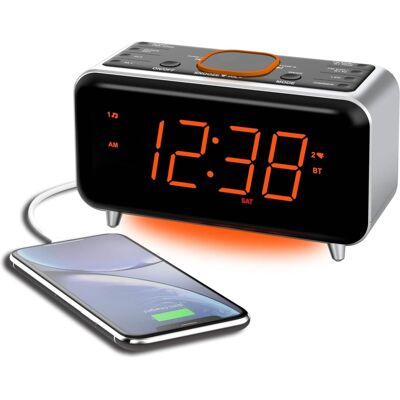 Dazzed Corner - Bluetooth Dual Alarm Clock Radio, USB Charger - Gray Dazzed Corner - Bluetooth Dual Alarm Clock Radio, USB Charger - Gray