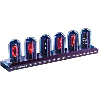 Topteng - Nixie Tube Clock with Weather Station - Wi-Fi Sync,RGB Light,Aluminum Body,Displays Temp/Humidity/Rainfall,Desk ornament - Multi-color Topteng - Nixie Tube Clock with Weather Station - Wi-Fi Sync,RGB Light,Aluminum Body,Displays Temp/Humidity/Rainfall,Desk ornament - Multi-color