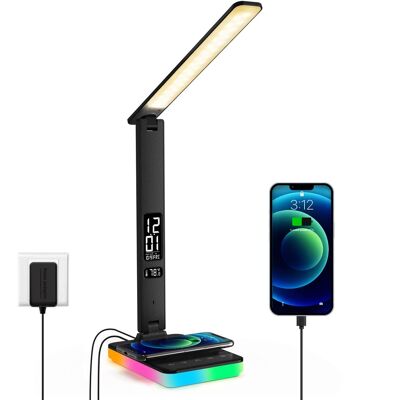 Dazzed Corner - LED Desk Lamp with 10W Fast Wireless Charging, Alarm Clock - Black Dazzed Corner - LED Desk Lamp with 10W Fast Wireless Charging, Alarm Clock - Black