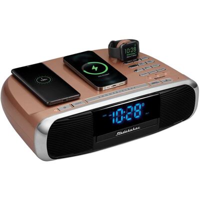 Studebaker - Workstation Hi-Fi CD Clock Radio and Wireless Charging Station - Rose Gold Studebaker - Workstation Hi-Fi CD Clock Radio and Wireless Charging Station - Rose Gold