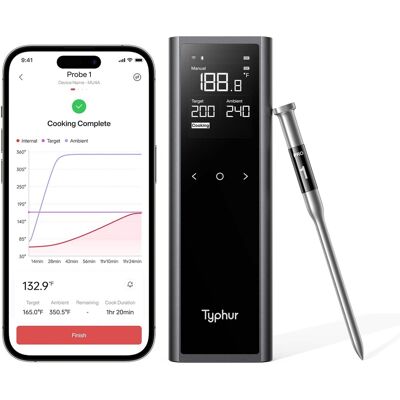 Typhur - Sync One Pro Smart Wireless Meat Thermometer 3000 FT Sub-1G Enhanced Signal, WiFi Unlimited Range, 6 Sensor Probe - Gunmetal Grey Typhur - Sync One Pro Smart Wireless Meat Thermometer 3000 FT Sub-1G Enhanced Signal, WiFi Unlimited Range, 6 Sensor Probe - Gunmetal Grey