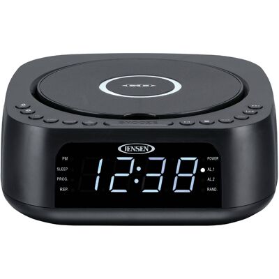Jensen - JCR-375 Stereo Dual Alarm Clock with Top Loading CD/MP3 CD Player, Digital FM Digital Tuner and 2.1A USB Charging Port - Black Jensen - JCR-375 Stereo Dual Alarm Clock with Top Loading CD/MP3 CD Player, Digital FM Digital Tuner and 2.1A USB Charging Port - Black